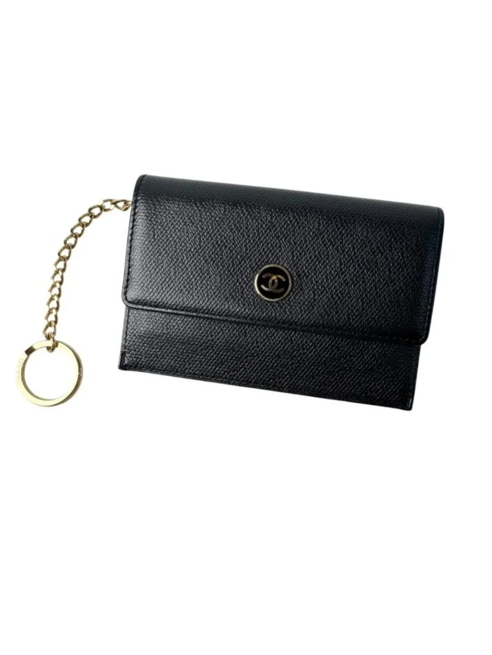 Chanel CC Logo Coin Purse with Key Ring Black